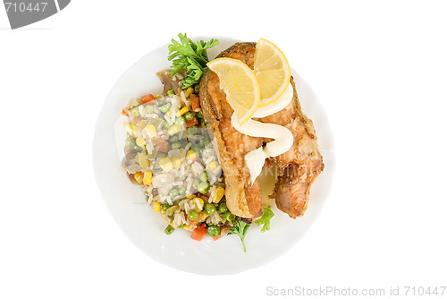 Image of Red fish rice and vegetable
