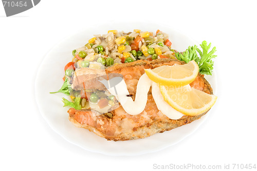 Image of Red fish and color rice 