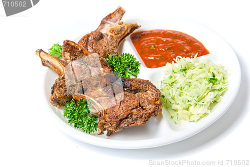 Image of Dish of barbecued ribs