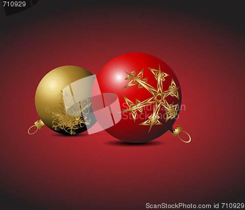 Image of Red and golden Christmas bulbs