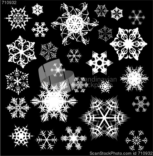 Image of Various snowflakes on black