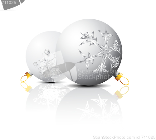 Image of White Christmas bulbs with snowflakes ornaments