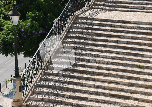 Image of Vintage stairway with traditional lamp post