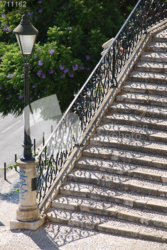 Image of Vintage stairway with traditional lamp post