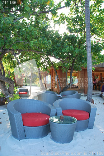 Image of Modern beach bar view in Maldives