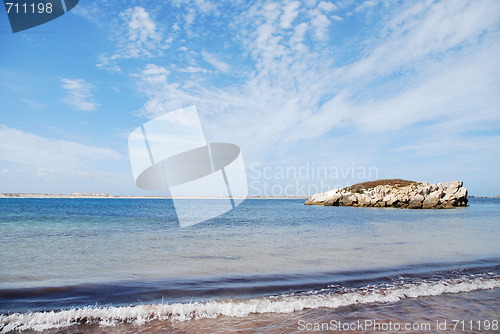 Image of Huge rock at Baleal beach (dramatic cloudscape)