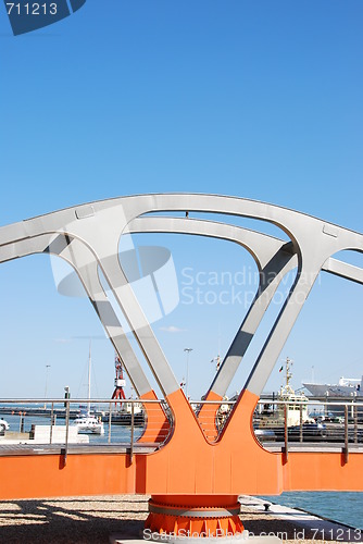 Image of Colorful bridge at the docks in Lisbon, Portugal