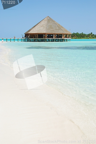 Image of Bungalow's architecture and beach on a Maldivian Island