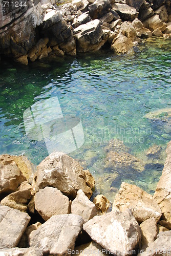 Image of Beautiful lagoon with green ocean water