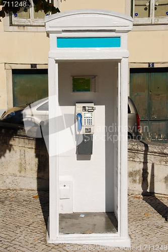 Image of White portuguese telephone booth in Lisbon