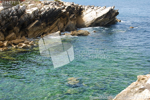 Image of Beautiful lagoon with green ocean water