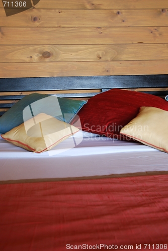 Image of Colorful interior detail of a luxury hotel bedroom