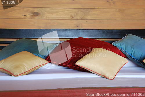 Image of Colorful interior detail of a luxury hotel bedroom