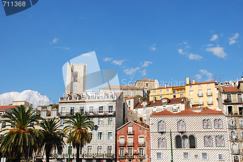 Image of Cityscape of Lisbon city with Sé Cathedral