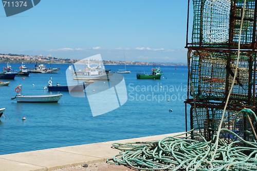 Image of Old fishing equipment in the port of Cascais, Portugal