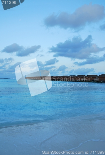 Image of Seascape and water villas in Maldives (sunset)