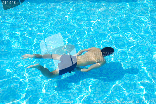 Image of Young man swimming underwater