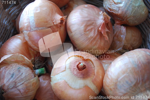 Image of Onions in a Braided Brown Basket