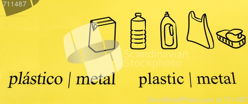 Image of Plastic and Metal recycle symbols in different languages