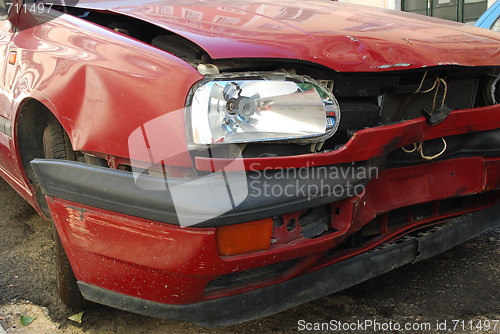 Image of Red car front crashed 