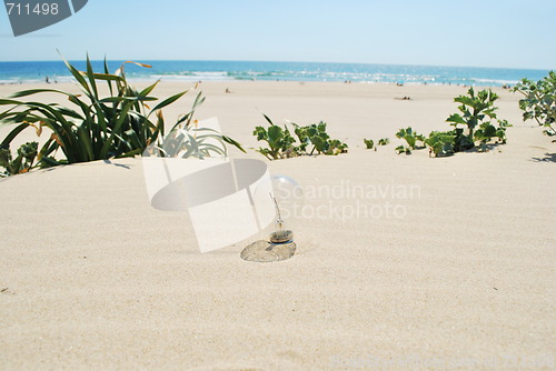 Image of Lightbulb on sand (global warming)