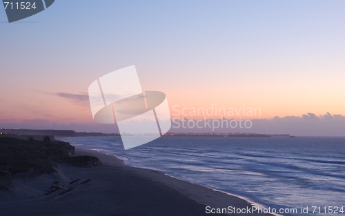 Image of Colorful sunset on Praia del Rey, Portugal