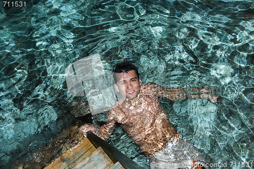 Image of Young man enjoying Maldives water (night shoot)