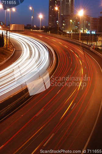 Image of Freeway traffic on the city (car blur motion)