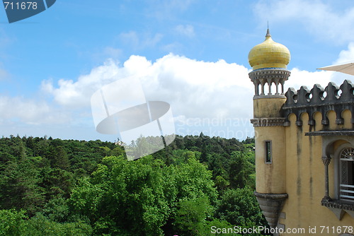 Image of Yellow tower of Pena Palace in Sintra, Portugal