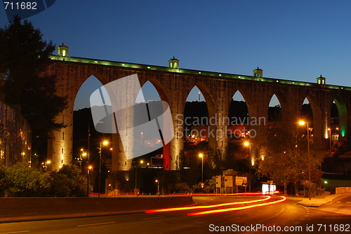 Image of Aqueduct of the Free Waters in Lisbon (car motion)