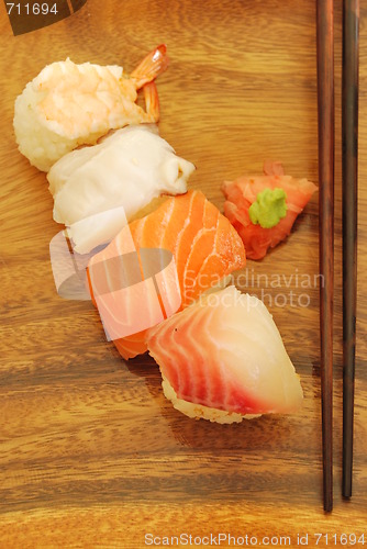 Image of Nigiris sushi meal (salmon, swordfish, shrimp, octupus)