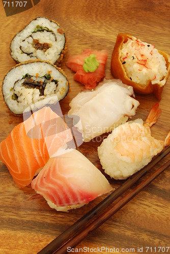 Image of Complete sushi meal with nigiris and rolls