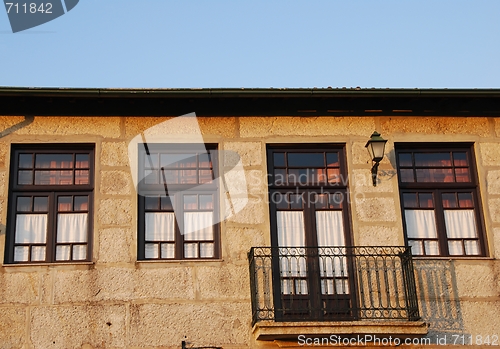 Image of Facade and balcony of a typical house in Porto, Portugal