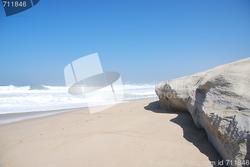 Image of Small cliff at a beautiful beach in Praia del Rey
