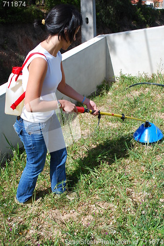 Image of Young farmer fertilizing the soil