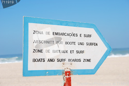 Image of Boat and Surf sign at the beach