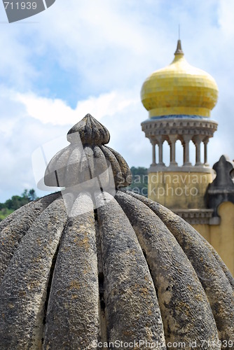 Image of Yellow tower of Pena Palace in Sintra, Portugal