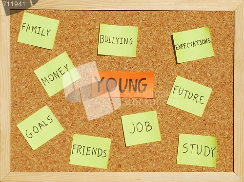 Image of Young concerns on a cork board