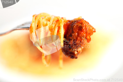 Image of spaghetti fork and meatball horizontal
