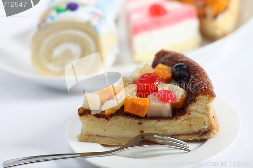 Image of Fruit sponge cake slice horizontal