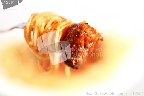 Image of Italian meatball on fork horizontal