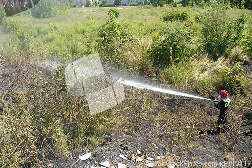 Image of Fireman fighting a heath fire in Gdansk, Poland