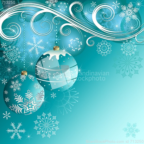 Image of Blue christmas decorative background with balls 