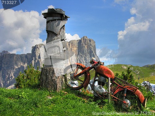 Image of Old Motorbike, Dolomites Mountains, Italy, Summer 2009