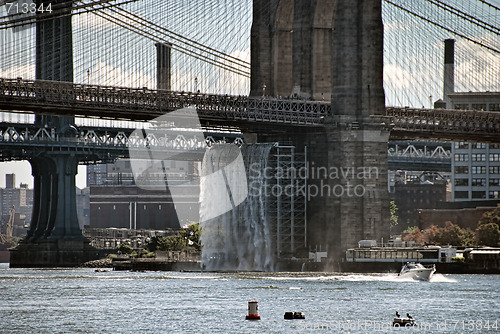 Image of Detail of Brooklyn Bridge, New York City in August