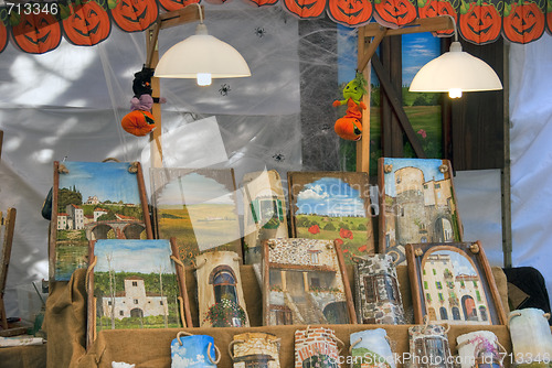 Image of Paintings in a Market, Lucca, Italy