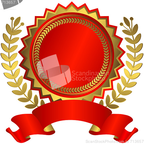 Image of Red and golden award with ribbon (vector) 