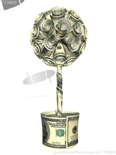 Image of 3D rendered tree made by dollars isolated