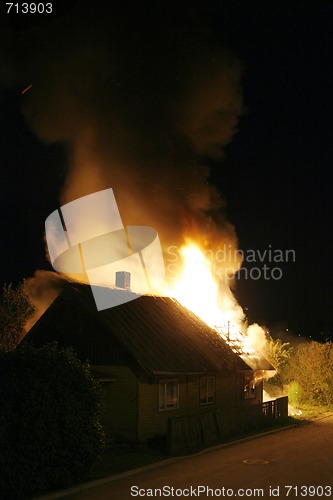 Image of A house in fire in the middle of the night