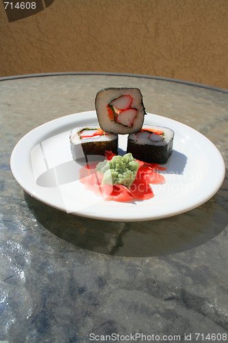 Image of Sushi next to Wasabi and Sushi Ginger